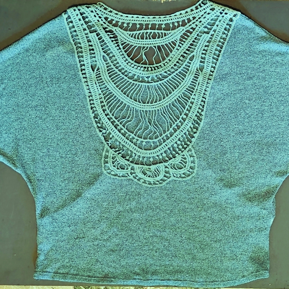 Vintage Bo Bel Sea Foam Green Detail Embroidered Top Sz L